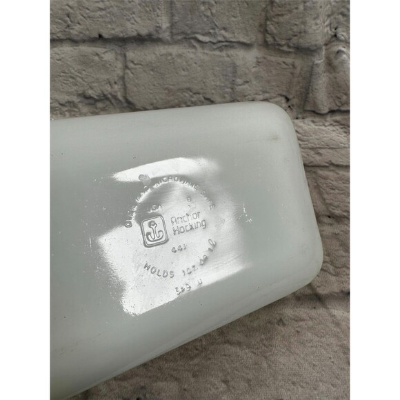 Vtg Thanksgiving Anchor Hocking 1Qt 5x9 Baking Dish Milk Glass Fruit Pattern 441 - Picture 7 of 7